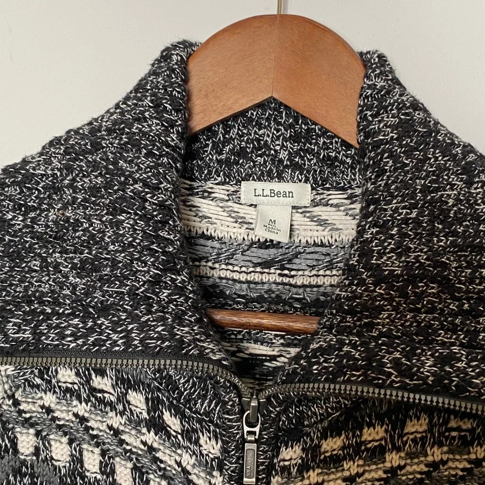 LL Bean Womens Fair Isle Full Zip Cardigan M Cotton Nordic Cabincore Granola